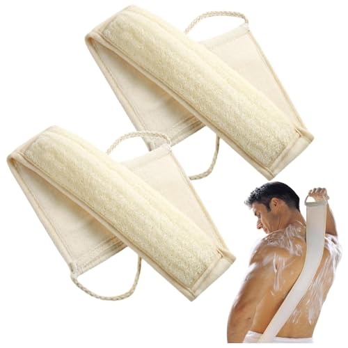 Natural Loofah Sponge, Exfoliating Body Scrubber for Men Women, Loofah with Handle, Exfoliating Back Scrubber for Shower Set, Deeply Clean & Invigorate Your Skin (2 pcs in Box)