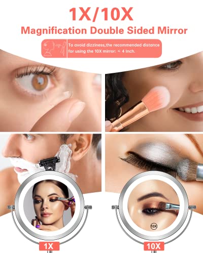 Silver 10X Magnifying LED Makeup Mirror - 7-Inch Double Sided Standing Vanity Mirror