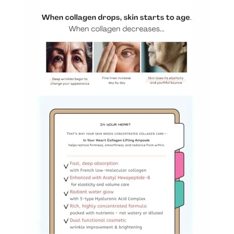 In Your Heart Collagen Lifting Ampoule 1.69 fl oz Anti-Aging Serum with French Hydrolyzed Collagen, Acetyl Hexapeptide-8, Adenosine, and Hyaluronic Acid for Skin Firming and Deep Hydration