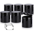 JUVITUS (6 Pack) 16 oz Black PET Plastic Refillable Jar with Black Flip Top Cap + Labels