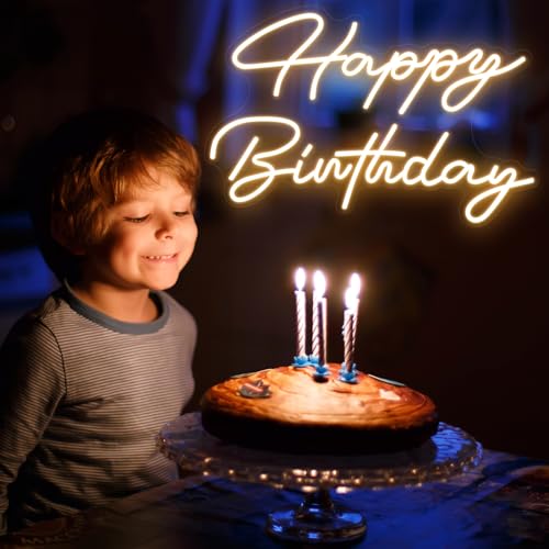 Happy Birthday Neon Sign LED Light - Dimmable Warm White 30x21 Inches - Perfect for Parties & Decor