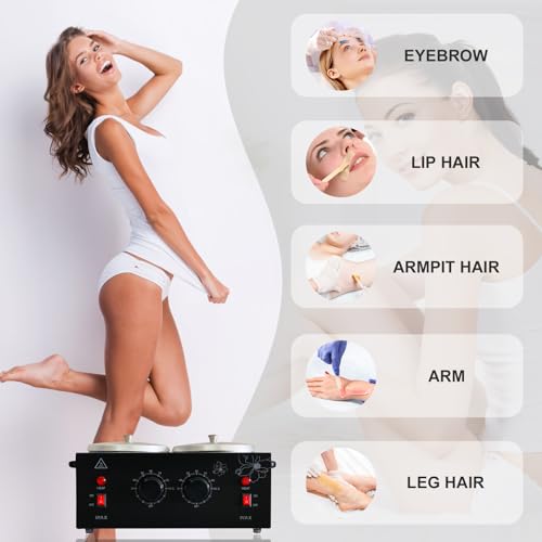 Double Pots Wax Warmer for Hair Removal, Adjustable Temperature Electric Heater