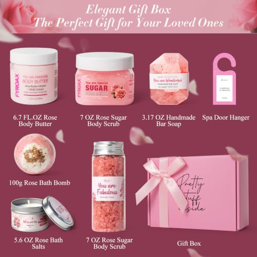 Rose Spa Gift Set for Women 7-Piece Home Self Care Kit - Birthday, Mothers Day, Easter
