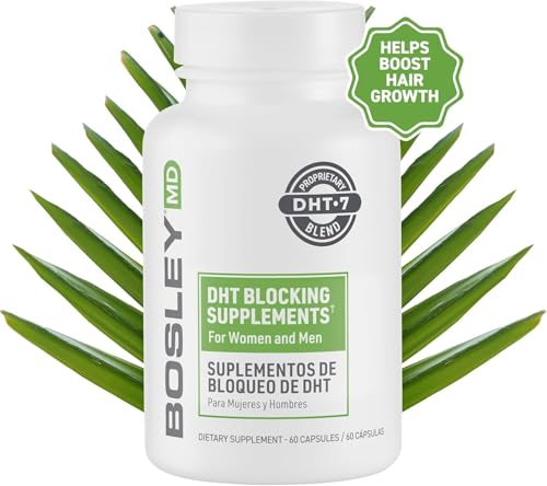 Men & Women DHT Blocking Hair Supplement - 60 Vegan Capsules, Thicker Fuller Hair, DHT-7 Blend, BosleyMD