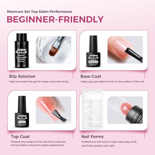 JEWHITENY 28 Colors Poly Nail Gel Kit F04 with Base & Top Coat - DIY Nail Art