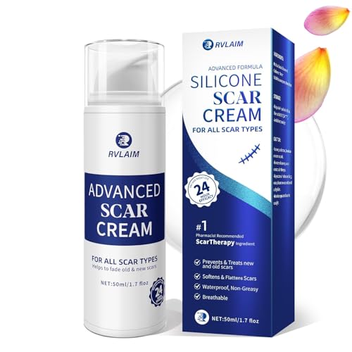 Silicone Scar Cream Scar Gel, Advanced Scar Removal Cream for Surgical Scars, Acne Marks, Stretch Marks, Keloids, C-Section, Burns, Old and New Scars, 1.7 fl oz