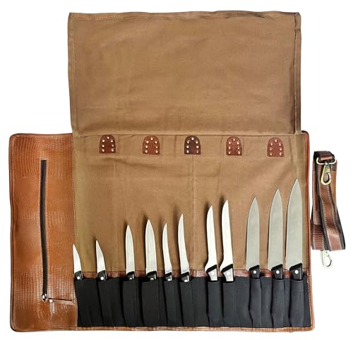 Rustic Town Genuine Leather Chef Knife Roll - Brown Rust