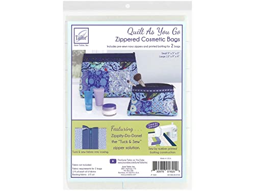 Reusable Cosmetic Bags Set - Navy Zip, Red Zipper, Quilt As You Go Kit