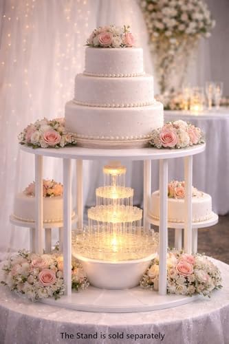 12.5-Inch Lighted Wedding Cake Water Fountain - Clear 3-Tier Decorative Centerpiece