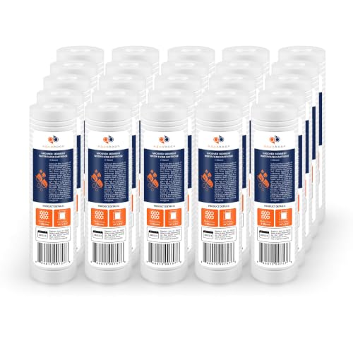 Aquaboon 25-Pack Whole House 1 Micron Sediment Water Filter Cartridges, Grooved Design
