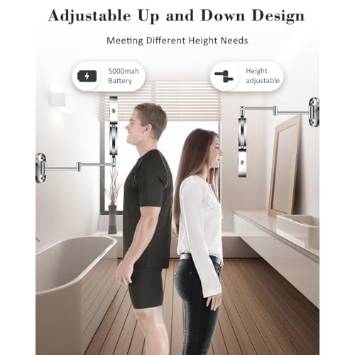 9" Wall Mounted Makeup Mirror with Light, 20X/1X Height Adjustable Double Sided Magnifying Bathroom Lighted Mirror, 3 Color Touch Dimmable Extended Arm 360 Rotation Light up Magnification Mirrors