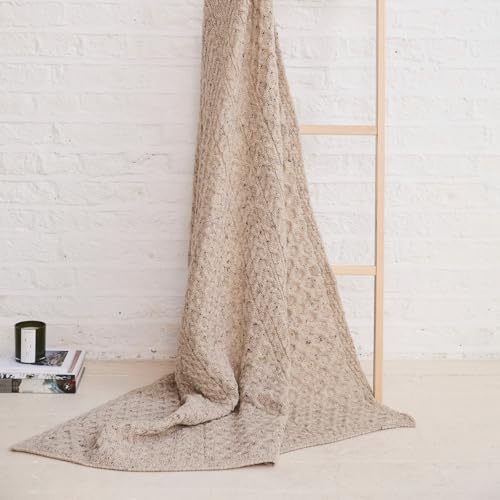 Irish Wool Blanket - Aran Classic Cable Knit Throw - Skiddaw Variation