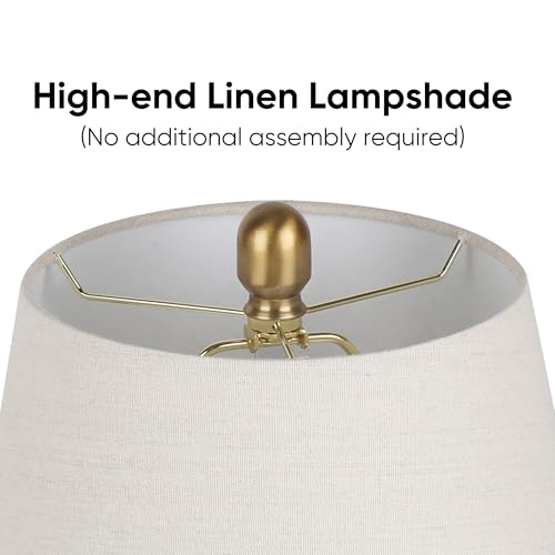 Farmhouse Ceramic Table Lamp with Linen Shade, Natural Earth Tone Finish