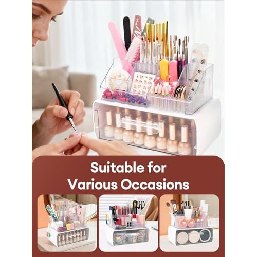 LIARTY Nail Drill Holder with Drawer: Acrylic Nail Drill Bits Holder Makeup Organizer Case for Brush - Beauty Cosmetic Storage Box for Dresser Countertop and Bathroom Vanity