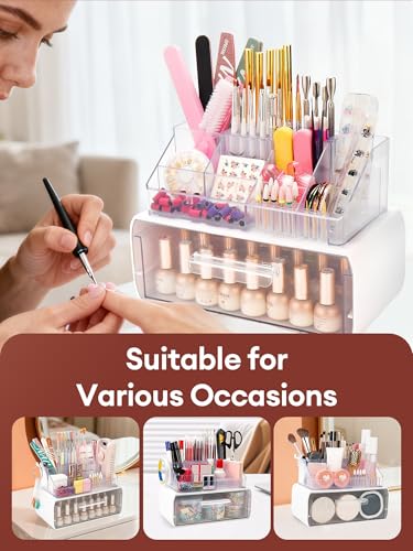 Acrylic Nail Drill Organizer with Drawer - White, Large Capacity, Professional Nail Tool Storage