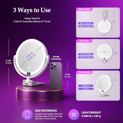 ELYYSORA 1X/30X Lighted Makeup Mirror with Lights - White