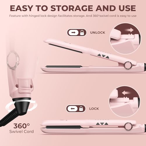 Pink 1.5 Inch Hair Straightener and Curler 2-in-1 Flat Iron with Fast Heating