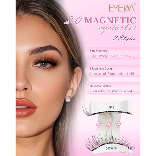 Natural Look Magnetic Eyelashes Kit - 2 Pairs Reusable Double Sided Magnetic Lashes With Applicator and Mirror, Easy To Wear And Remove, No Glue Needed Strip Lashes, Black Faux Cils by EMEDA (#23)