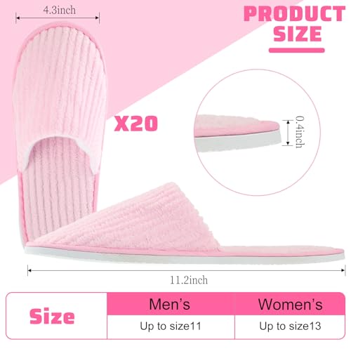 Panitay 20 Pairs Reusable Spa Slippers for Guests Washable House Slippers with Triple Layer Coral Fleece for Home Indoor Hotel Travel, Closed Toe
