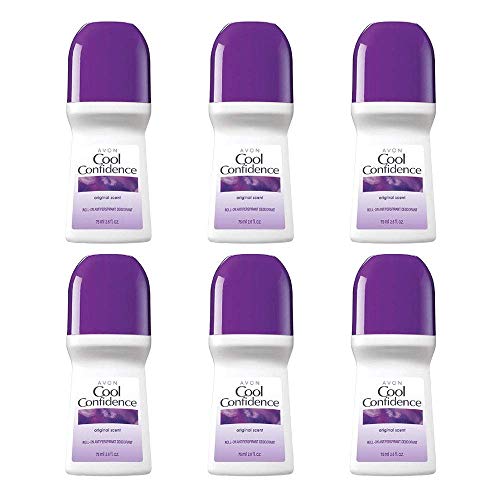AVON Cool Confidence Roll-On Deodorant 2.6 oz Pack of 6 - All-Day Body Odor Protection