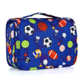 Kids Hanging Toiletry Bag for Boys - Blue Soccer Balls Travel Organizer Waterproof