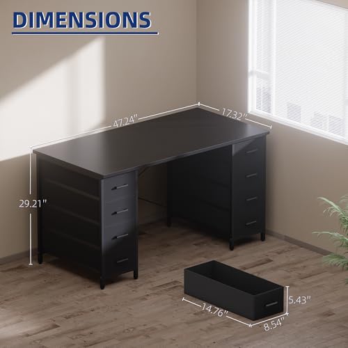 Pamray 47 Inch Computer Desk with 8 Fabric Drawers - Matte Black