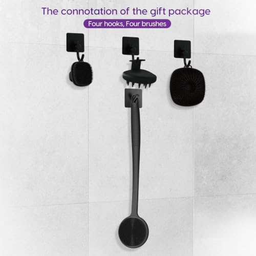 Black Silicone Body & Back Scrubber Set with Face Brush & Scalp Massager – Shower Hygiene Accessories