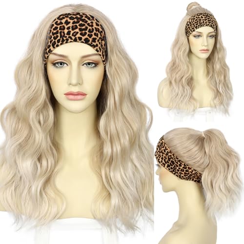 Blonde Synthetic Headband Wig - Body Wave, 20 Inch, Highlight Tips