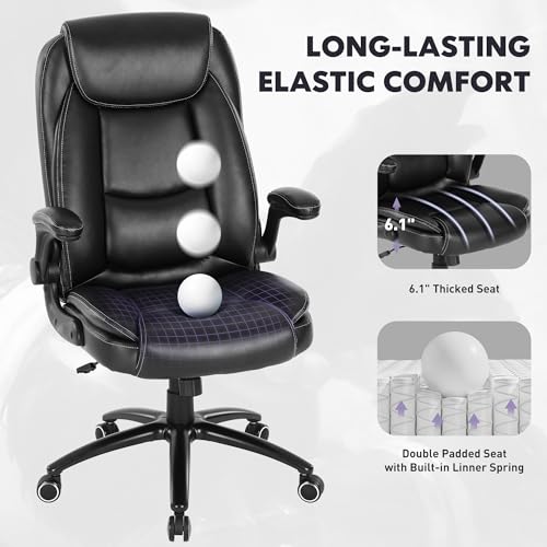 COLAMY Black Executive Desk Chair 300lbs Capacity with Ergonomic Lumbar Support