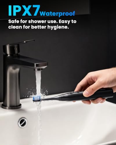 Onlyone Black Electric Toothbrush for Adults | 8 Brush Heads, Travel Case, 5 Modes
