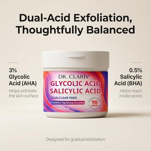 DR. CLARIV Scented Glycolic Acid Pads with AHA BHA for Face, Exfoliating, 70 Count