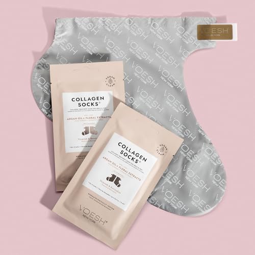 Voesh Collagen Gloves and Socks- Argan Oil, Collagen Infused, 4 Pack, 2 Pack of Gloves, 2 Pack of Socks, at Home Spa, Body Care, Nourishing, Hydrating Gloves and Socks