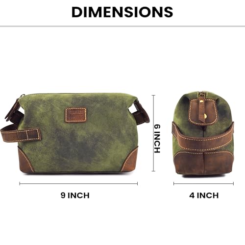 LEATHER VILLAGE Genuine Leather Dopp Kit for Men & Women ? Travel Vintage Toiletry Bag with Waterproof Lining, Shaving & Bathroom Essentials Organizer - Green