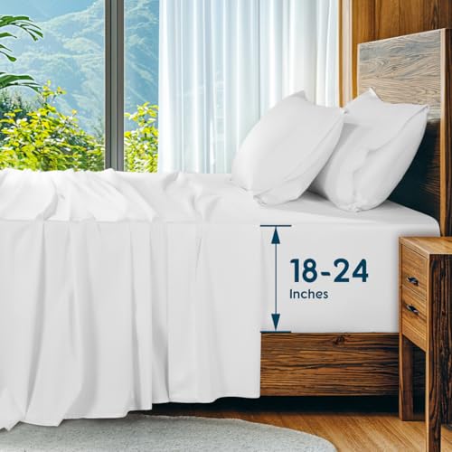 SONORO KATE 1000 Thread Count Egyptian Cotton King Bed Sheets White Extra Deep Pocket
