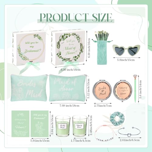 Nuogo Bridesmaid Proposal Gift Box Set - Green Modern Wedding Party Accessories, 8 Sets