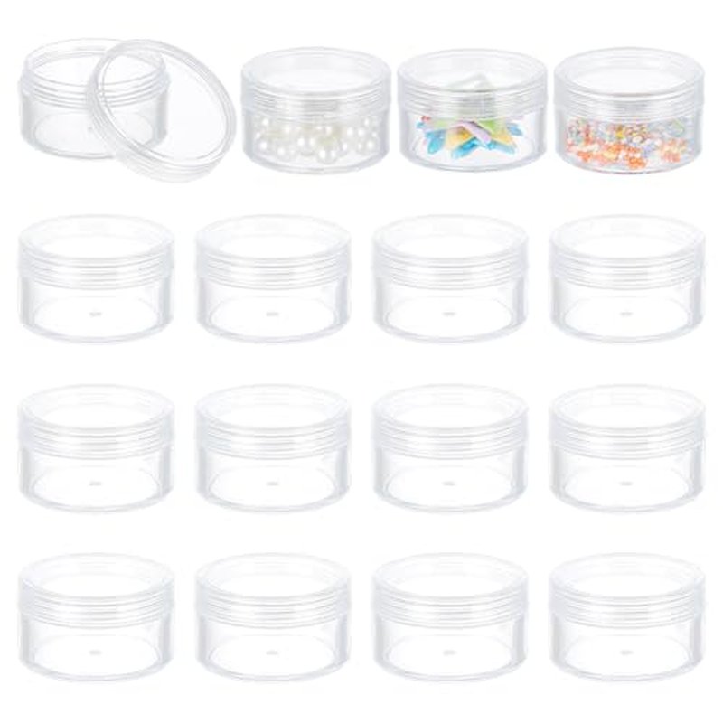 BENECREAT 16 Pack 1.97"x1.1" (30ml) Empty Clear Plastic Bead Storage Container jar with Rounded Screw-Top Lids for Beads, Nail Art, Glitter, Make Up, Cosmetics and Travel Cream