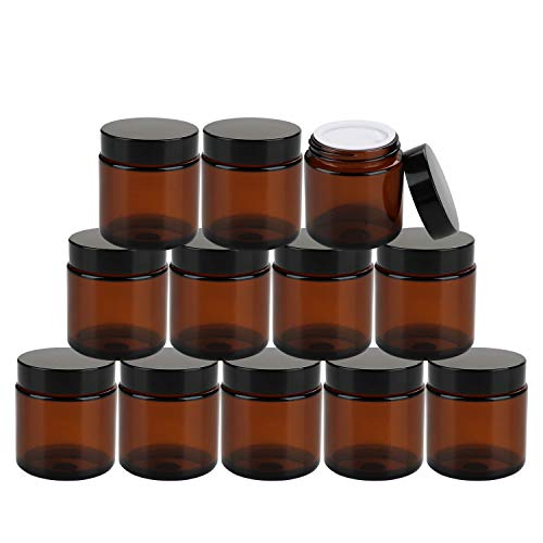 4 oz Amber Glass Jars with Lids - Pack of 25 Cosmetic Containers, Variation of 4.0 Ounces / 4 oz