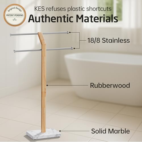White Marble Adjustable Standing Towel Rack with 3X Thicker Base, 2-Tier, Freestanding Bathroom Organizer