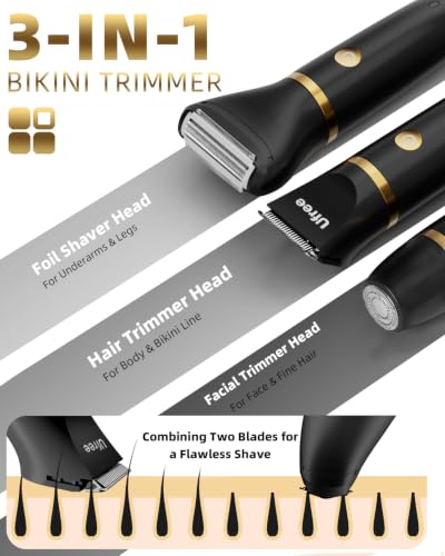 Ufree 3-in-1 Bikini & Facial Trimmer Electric Razor for Women - Black Gold