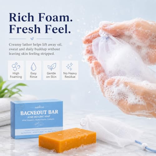 Turmeric Acne Healing Soap Bar with Vitamin C & Alphaarbutin - Natural Exfoliating Cleanser for Back Face and Body - Variation 2