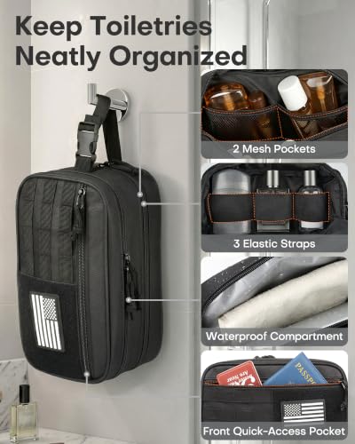 Tactical Toiletry Bag Men 11x4.5x6.1 inch Waterproof MOLLE Pouch Black
