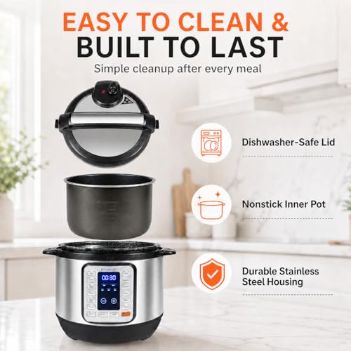 KINGBULL 8Qt Electric Pressure Cooker 12-in-1 Multi Cooker, Stainless Steel