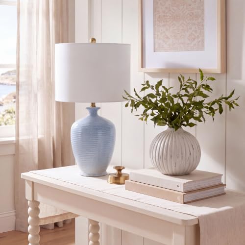 SAFAVIEH Henron 26-Inch Blue Ceramic Table Lamp with Fabric Shade