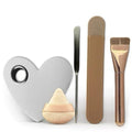 Makeup Brush Set - Flat Foundation Brush, Blender Sponge, Face Spatula, Puff & Heart-Shaped Mixing Palette with Leather Case ? Complete Face Makeup Tool Kit for Blending, Foundation & Application