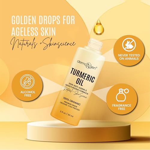 Organic Turmeric Oil for Skin Lightening ? Turmeric Face Oil for Dark Spots, Anti-Aging & Hydrating Dry Skin ? Glow Moisturizer for Face, Neck & Eyes (2 FL OZ / 60 ML)