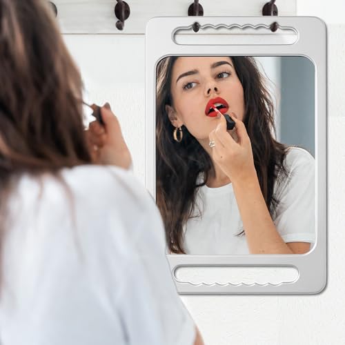 Unbreakable Handheld Barber Mirror with Double Handles - Silver Gray, 15.8 x 10.2 inches