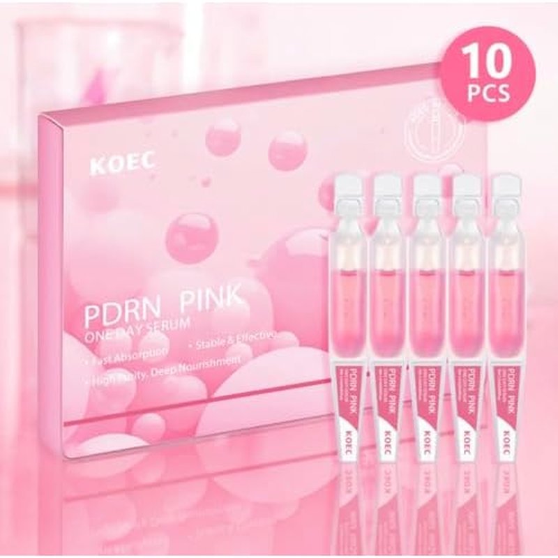 KOEC PDRN Pink One Day Serum, 10-Pack Radiance Boosting Ampoules with Niacinamide, Glutathione, Hydrolyzed Collagen, Salmon PDRN for Deep Hydration, Skin Smoothing