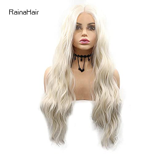 Blonde Curly Lace Front Wig 24 Inch Water Wave Synthetic Hair for Women - Platinum #60 - Natural Look & Heat Resistant - Variation of Blonde