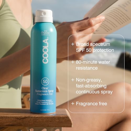 COOLA Organic Sunscreen SPF 50 Sunblock Spray, Dermatologist Tested Skin Care for Daily Protection, Vegan and Gluten Free, Fragrance Free