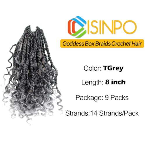 8 Inch Goddess Box Braids Crochet Hair - TGrey Ombre, Pack of 9